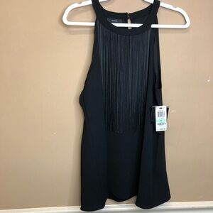 Alfani Sleeveless Black Blouse Fringe Details Size 8 NWT